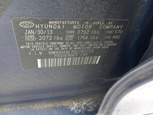 KMHDH4AE7DU783713 - 2013 HYUNDAI ELANTRA GLS BLUE photo 12