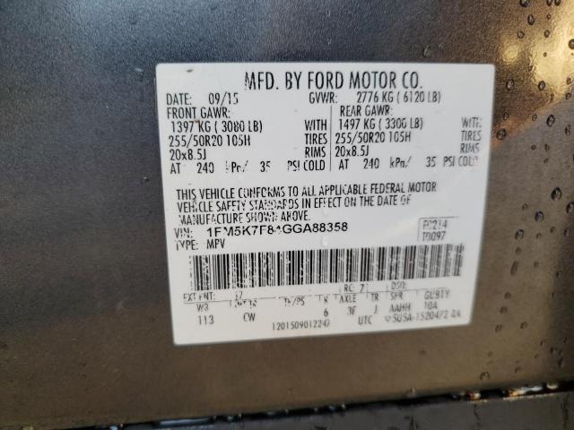 1FM5K7F84GGA88358 - 2016 FORD EXPLORER LIMITED GRAY photo 13