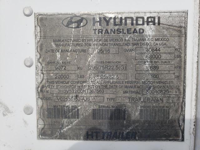 3H3V532C0HT367563 - 2017 HYUNDAI TRAILER WHITE photo 10