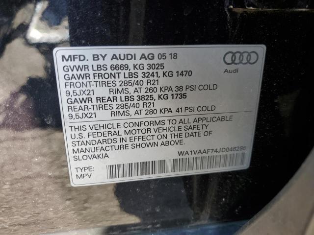 WA1VAAF74JD046285 - 2018 AUDI Q7 PRESTIGE BLACK photo 12