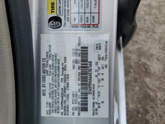 3FAHP0HA6AR287668 - 2010 FORD FUSION SE SILVER photo 12