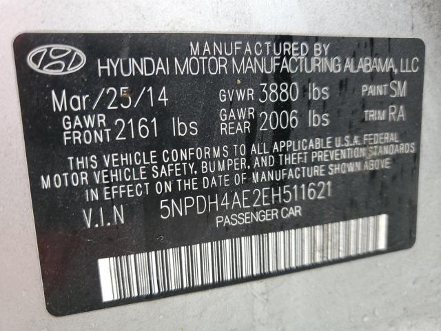 5NPDH4AE2EH511621 - 2014 HYUNDAI ELANTRA SE SILVER photo 12