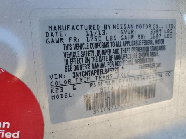 3N1CN7AP6EL845726 - 2014 NISSAN VERSA S SILVER photo 12