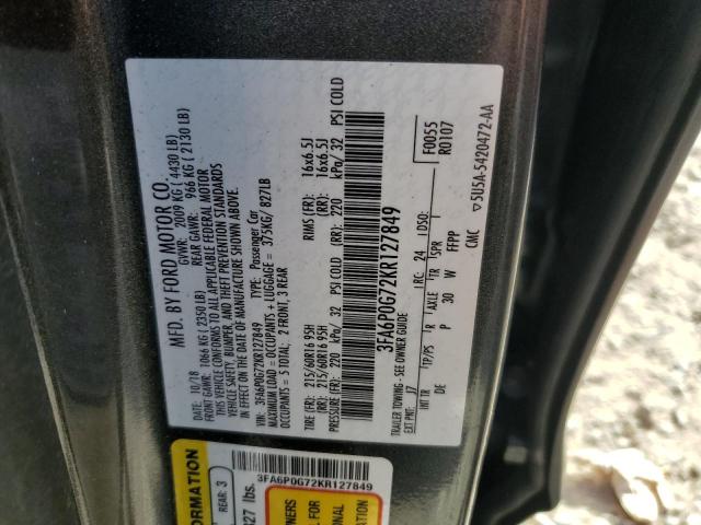 3FA6P0G72KR127849 - 2019 FORD FUSION S GRAY photo 12