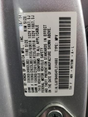 5J8TB4H54FL014880 - 2015 ACURA RDX TECHNOLOGY SILVER photo 13