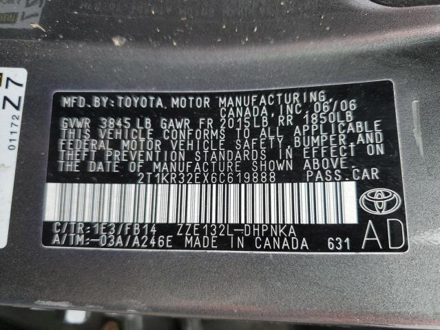 2T1KR32EX6C619888 - 2006 TOYOTA MATRIX XR GRAY photo 12