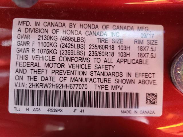 2HKRW2H92HH677070 - 2017 HONDA CR-V TOURING ORANGE photo 13