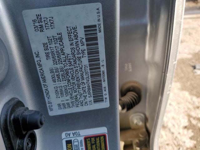 5J6RM4H74GL057731 - 2016 HONDA CR-V EXL SILVER photo 13