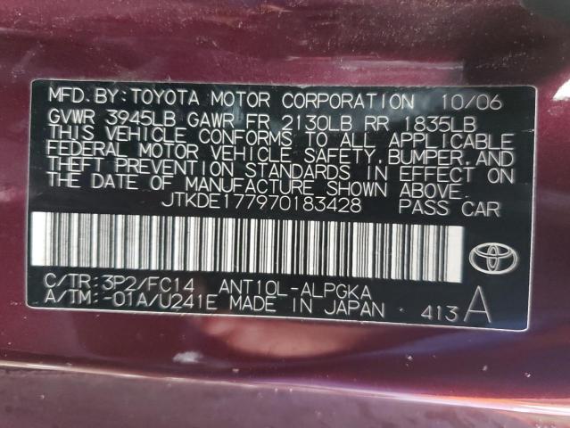 JTKDE177970183428 - 2007 TOYOTA SCION TC BURGUNDY photo 12