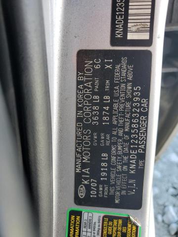 KNADE123586323935 - 2008 KIA RIO BASE SILVER photo 12