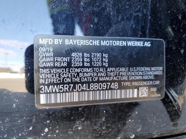 3MW5R7J04L8B09748 - 2020 BMW 330XI BLACK photo 12