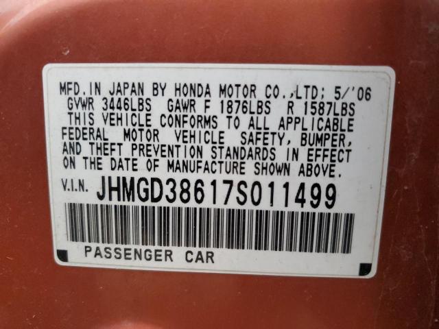 JHMGD38617S011499 - 2007 HONDA FIT S ORANGE photo 12