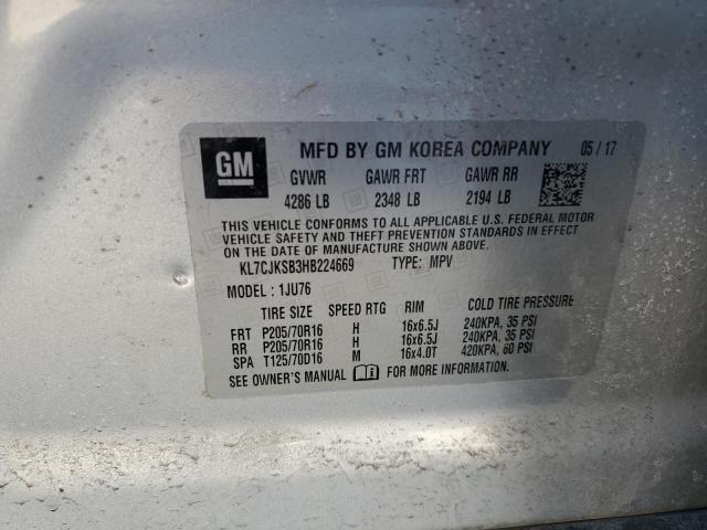 KL7CJKSB3HB224669 - 2017 CHEVROLET TRAX LS SILVER photo 13