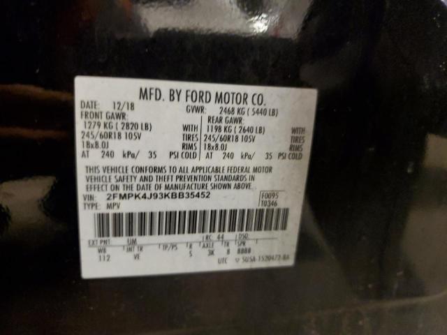 2FMPK4J93KBB35452 - 2019 FORD EDGE SEL Черный фото 12