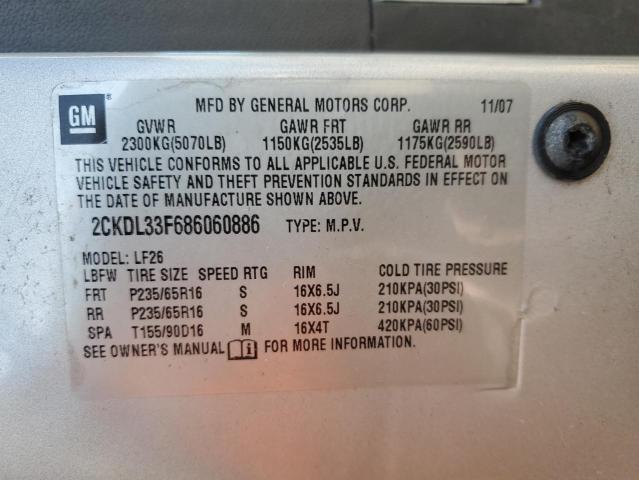 2CKDL33F686060886 - 2008 PONTIAC TORRENT SILVER photo 12