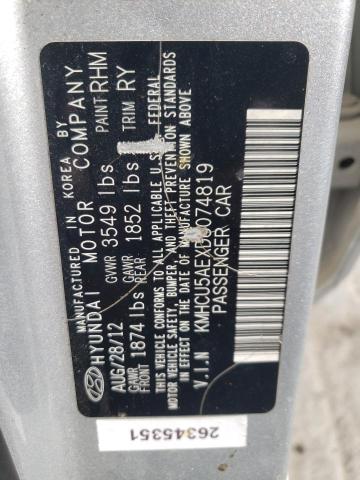 KMHCU5AEXDU074819 - 2013 HYUNDAI ACCENT GLS SILVER photo 12