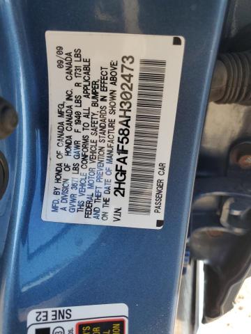 2HGFA1F58AH302473 - 2010 HONDA CIVIC LX BLUE photo 12