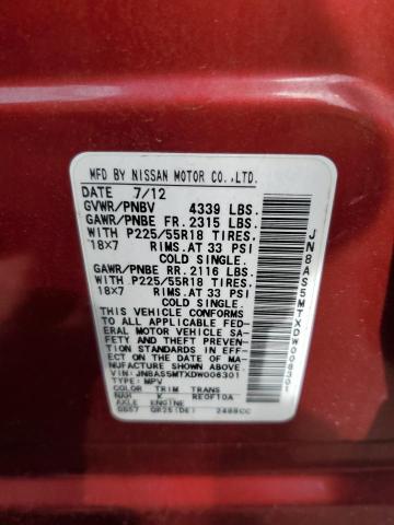 JN8AS5MTXDW006301 - 2013 NISSAN ROGUE S RED photo 12