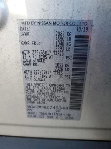 5N1AT2MT4LC745344 - 2020 NISSAN ROGUE S SILVER photo 12