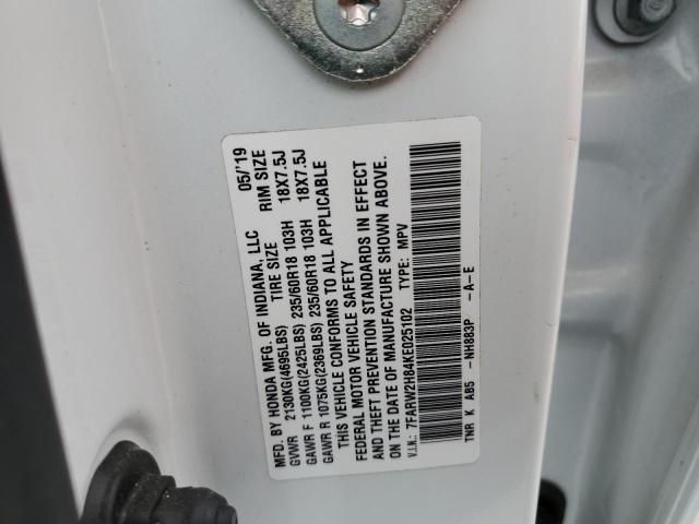 7FARW2H84KE025102 - 2019 HONDA CR-V EXL WHITE photo 14