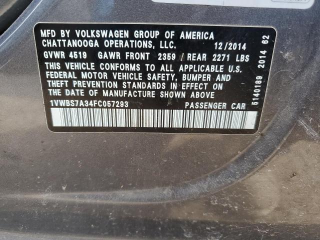 1VWBS7A34FC057293 - 2015 VOLKSWAGEN PASSAT SE CHARCOAL photo 12