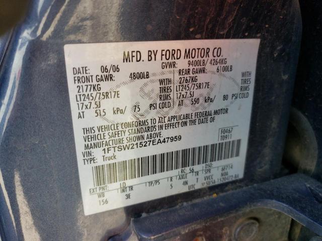 1FTSW21527EA47959 - 2007 FORD F-250 SUPER DUTY BLUE photo 12