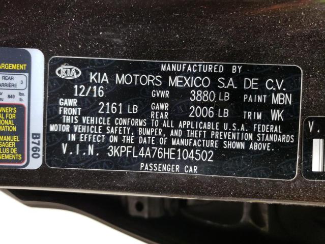 3KPFL4A76HE104502 - 2017 KIA FORTE LX BROWN photo 12