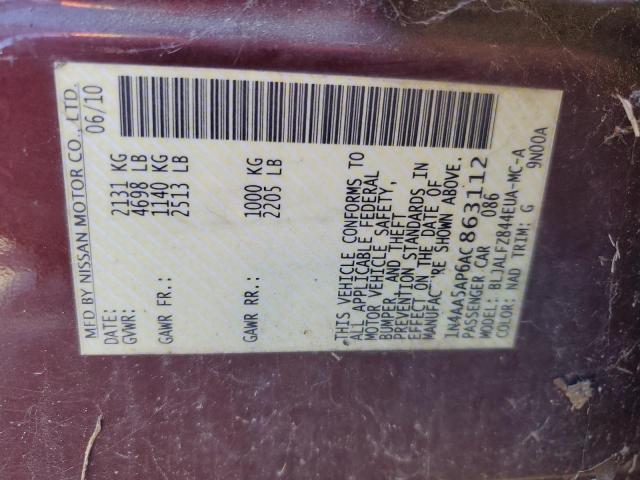 1N4AA5AP6AC863112 - 2010 NISSAN MAXIMA S MAROON photo 12