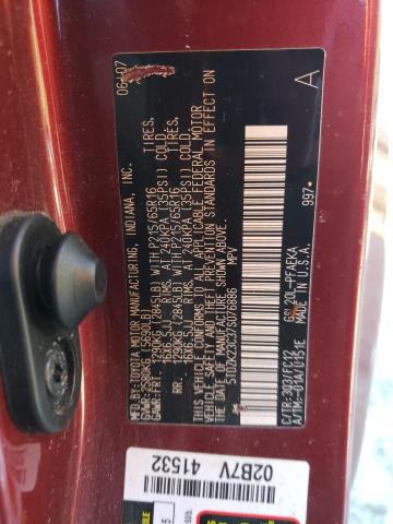 5TDZK23C37S076886 - 2007 TOYOTA SIENNA CE MAROON photo 13