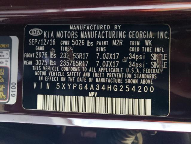 5XYPG4A34HG254200 - 2017 KIA SORENTO LX BURGUNDY photo 13