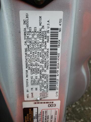 5TETX22N86Z185355 - 2006 TOYOTA TACOMA ACCESS CAB ვერცხლისფერი ფოტო 12