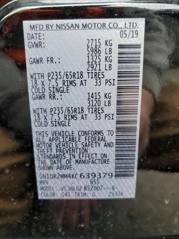 5N1DR2MM4KC639379 - 2019 NISSAN PATHFINDER S 黑色 照片 12