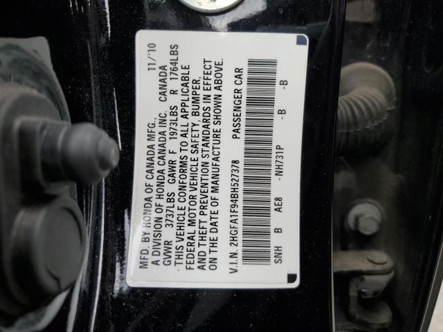 2HGFA1F94BH527378 - 2011 HONDA CIVIC EXL BLACK photo 12