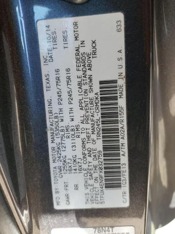 5TFUX4EN9FX032759 - 2015 TOYOTA TACOMA ACCESS CAB ნაცრისფერი ფოტო 13