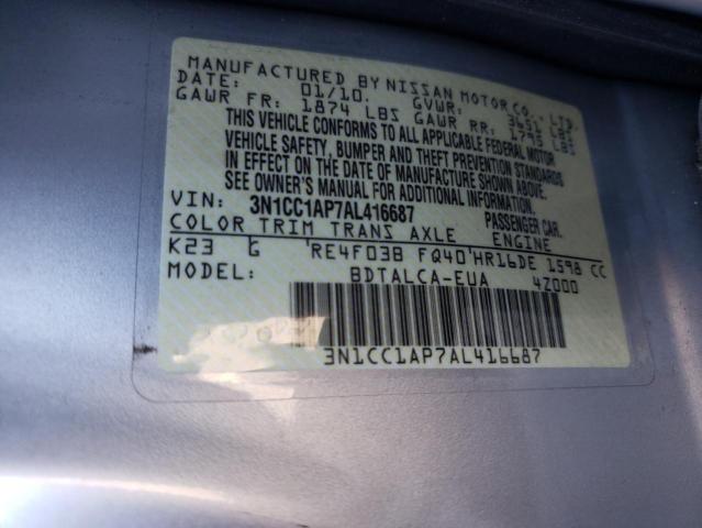 3N1CC1AP7AL416687 - 2010 NISSAN VERSA S SILVER photo 13