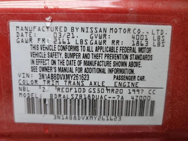 3N1AB8DVXMY261623 - 2021 NISSAN SENTRA SR RED photo 12