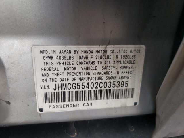 JHMCG55402C035395 - 2002 HONDA ACCORD LX SILVER photo 12