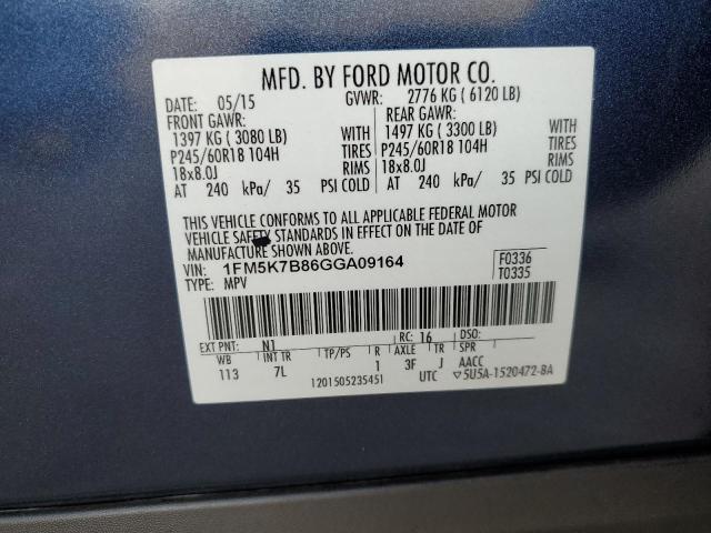 1FM5K7B86GGA09164 - 2016 FORD EXPLORER BLUE photo 13