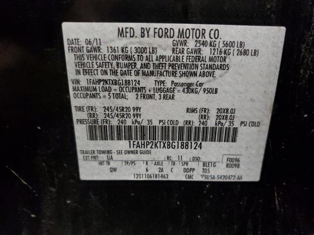 1FAHP2KTXBG188124 - 2011 FORD TAURUS SHO BLACK photo 12