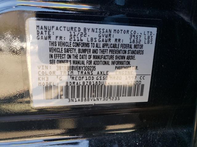 3N1AB8BV6NY309235 - 2022 NISSAN SENTRA S BLACK photo 12