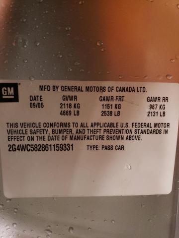 2G4WC582861159331 - 2006 BUICK LACROSSE C SILVER photo 12