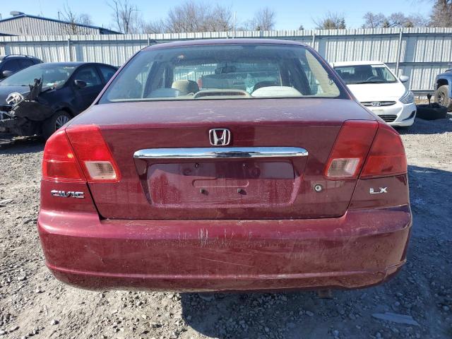 2HGES16512H601135 - 2002 HONDA CIVIC LX BURGUNDY photo 6