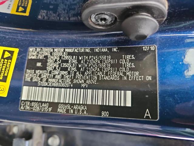 5TDDK3EH6BS060974 - 2011 TOYOTA HIGHLANDER LIMITED BLUE photo 10