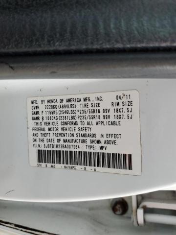 5J8TB1H22BA007064 - 2011 ACURA RDX WHITE photo 12