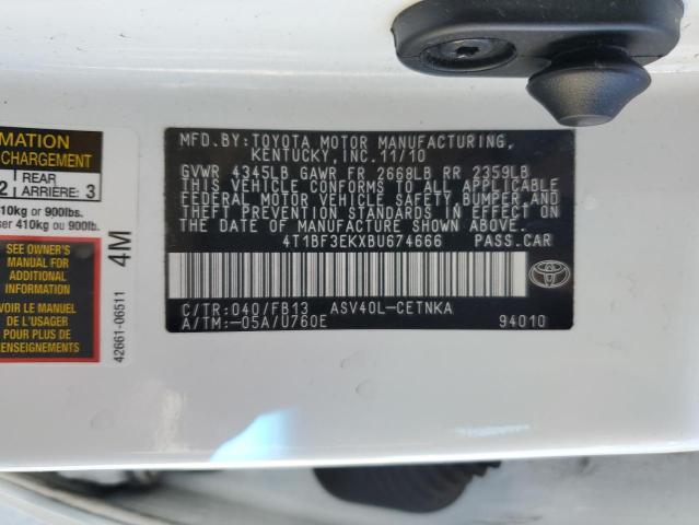 4T1BF3EKXBU674666 - 2011 TOYOTA CAMRY BASE WHITE photo 13