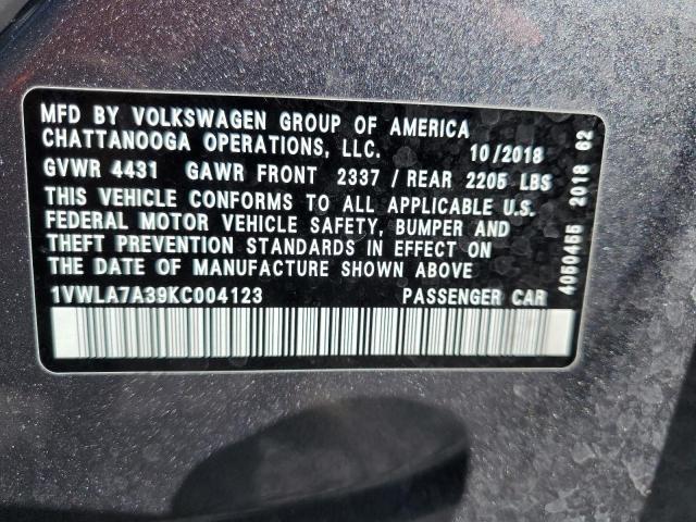 1VWLA7A39KC004123 - 2019 VOLKSWAGEN PASSAT WOLFSBURG 灰色 照片 12