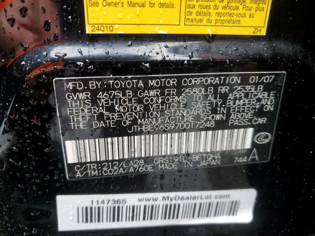 JTHBE96S970017248 - 2007 LEXUS GS 350 BLACK photo 12