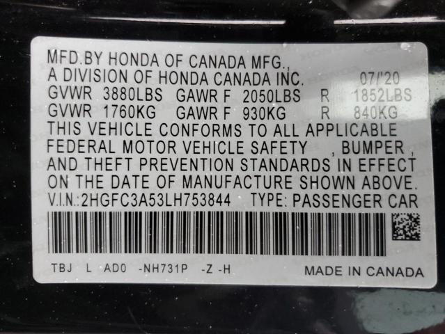 2HGFC3A53LH753844 - 2020 HONDA CIVIC SI BLACK photo 13