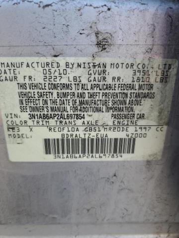 3N1AB6AP2AL697854 - 2010 NISSAN SENTRA 2.0 SILVER photo 12