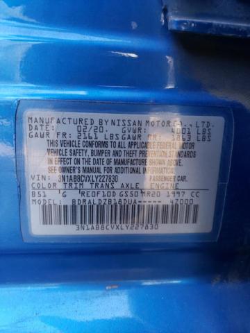 3N1AB8CVXLY227830 - 2020 NISSAN SENTRA SV BLUE photo 12